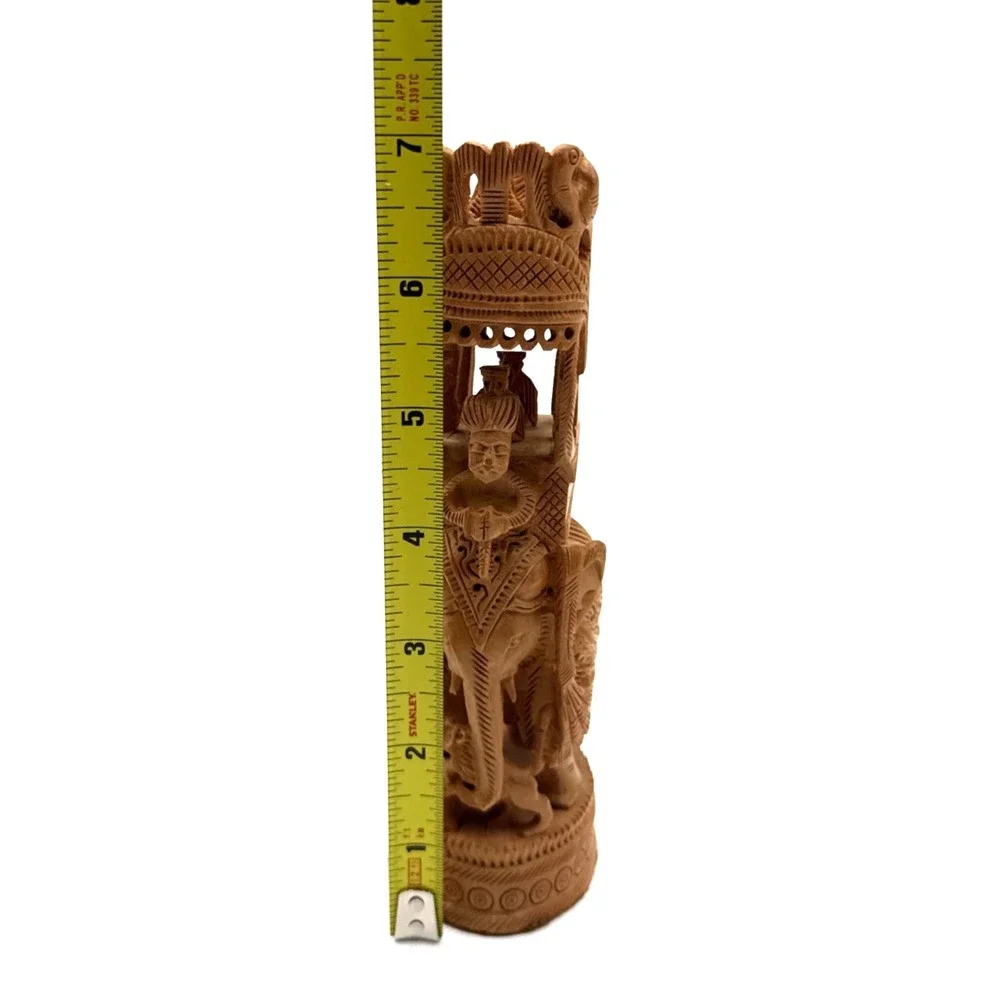 Pair Hand Carved‎ Wooden Flower Bud Vase Elephants Lions Home Garden Decor Art